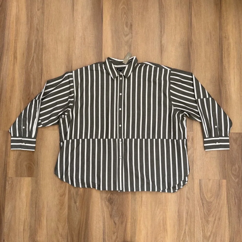 J.Crew Etienne Oversized offset Striped Button Down poplin Shirt 3X NEW preppy